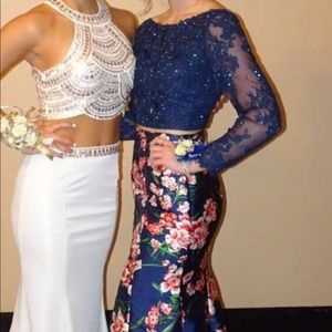 Dark blue two piece mermaid prom dress